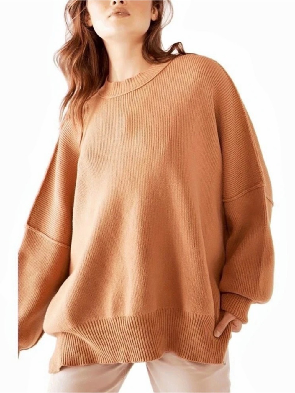 Free People Easy Street Oversized Ribbed Sweater Iced Chai NWT Size M